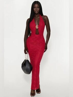 Katy Crochet Backless Maxi Dress - Red